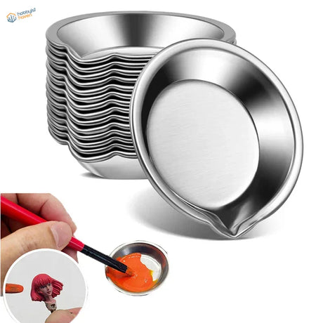 12pcs stainless steel paint mixing cups stack with wavy edges and spout