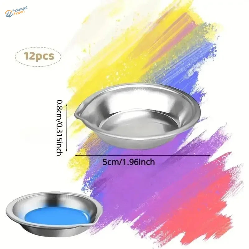 12pcs stainless steel paint mixing cups, 12 small 5cm pie pans