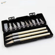 13pcs hobby knives set in black case with cream handles silver blades