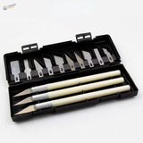 13pcs hobby knives set in black case with cream handles silver blades