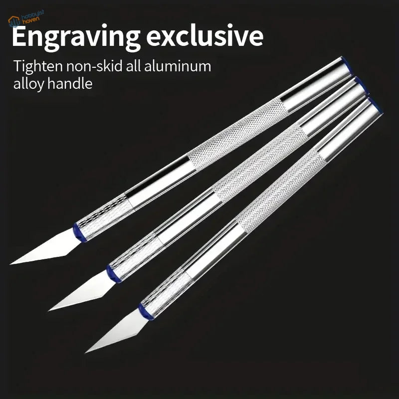 13pcs hobby knives set: 3 precision engraving tools with silver aluminum handles
