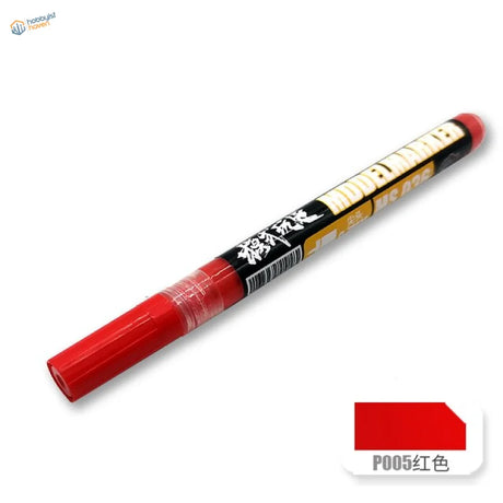 Red p005 soft tipped acrylic pen with black gold label