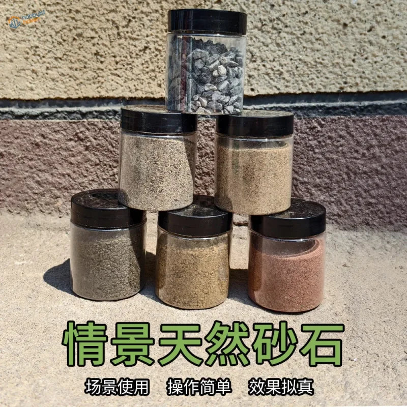 Six 140ml ballast gravel jars in 6 colored sandstones