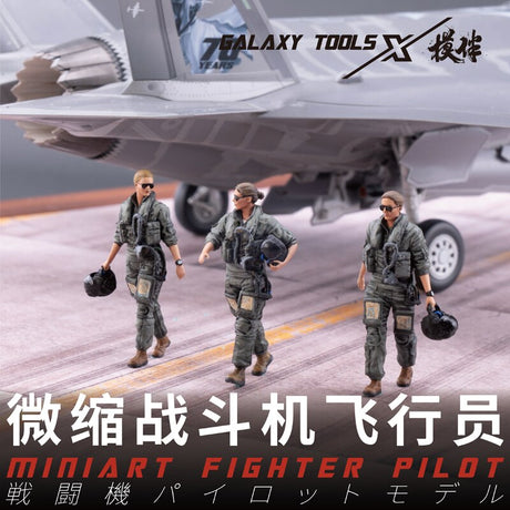 1/48 resin modern fighter pilots in olive flight suits before gray jet