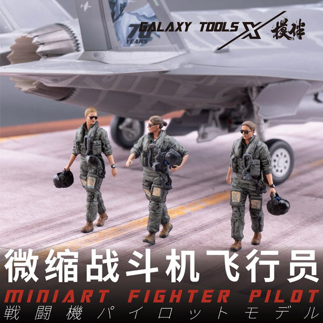 1/48 resin modern fighter pilots in olive flight suits before gray jet