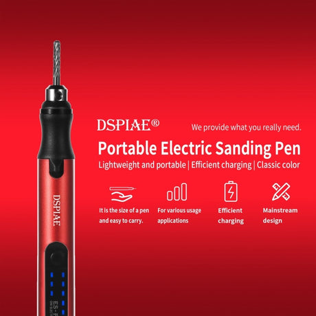 DSPIAE electric grinding pen with red black body and metallic tip