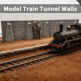 N scale gray stone retaining wall with realistic brickwork and rectangular cutouts for model train tunnel use