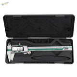 150mm stainless steel digital caliper with green white markings in black case