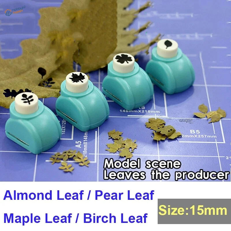 15mm tree leaf maker with 4 teal leaf punchers for almond pear maple birch