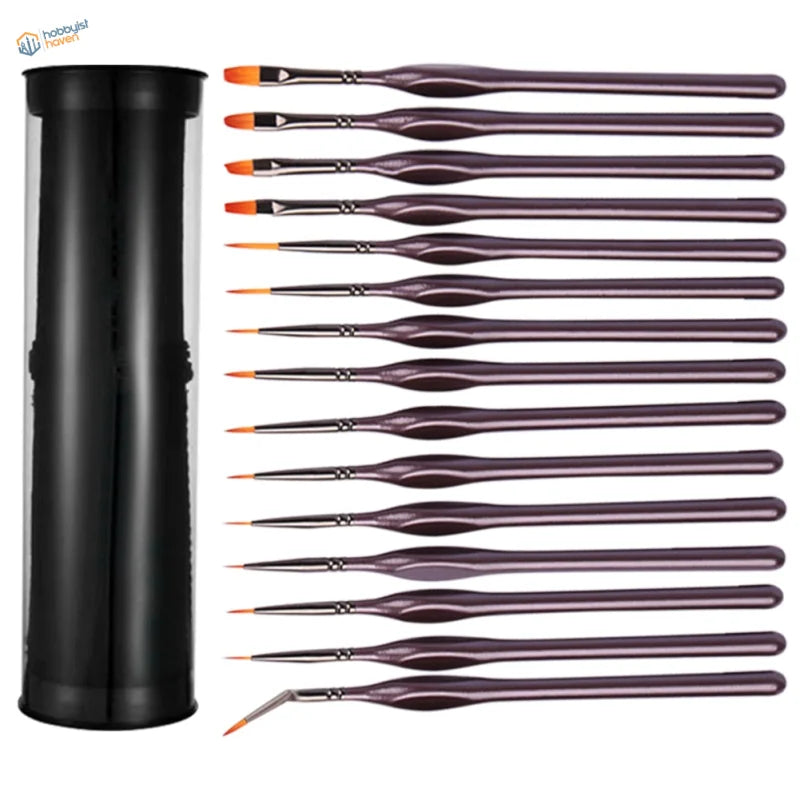 15pcs precision brush set with 12 art brushes and black holder