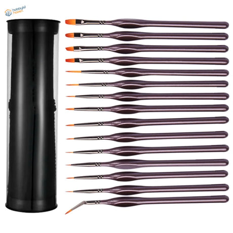 15pcs precision brush set with 12 art brushes and black holder
