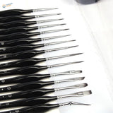 15pcs precision brush set with black handles and silver ferrules