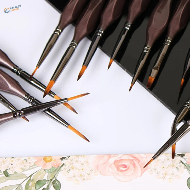 15pcs precision brush set with fine-tipped brushes, brown handles, orange bristles