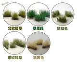 16mm static grass tufts in 5 colors: northern european wild grass, prairie green, autumn green, eastern european wild grass, autumn yellow