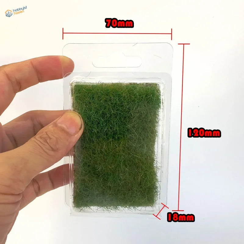 16mm static grass tufts, green artificial grass 70mm x 120mm