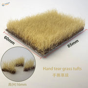 16mm static grass tufts: hand-torn pale yellow synthetic tuft