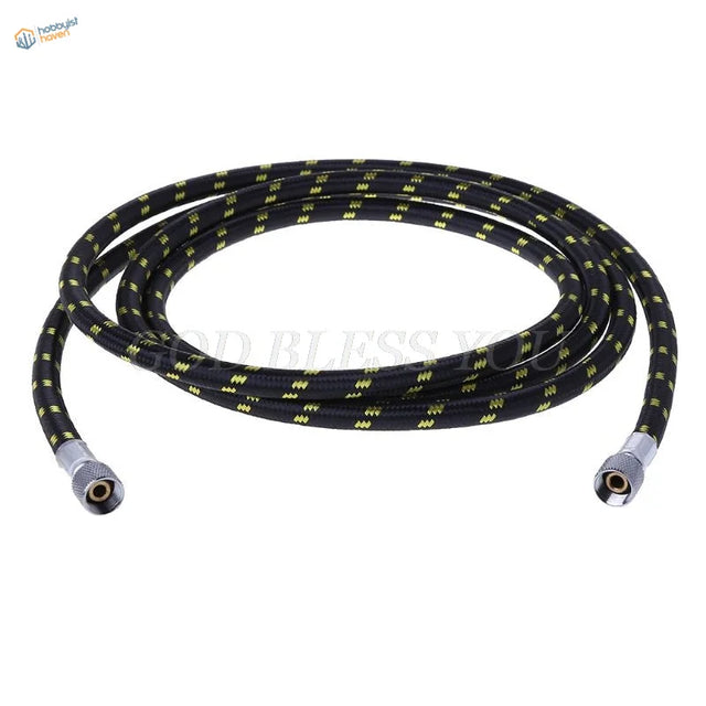 180cm nylon braided air hose with black yellow pattern and metal connectors