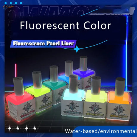 18ml fluorescent liquid paint: 6 vibrant glowing bottles in red, green, blue, cyan, yellow, orange