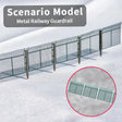 Green metal n scale metal railway guardrail with authentic mesh-panel design and vertical posts safety fence set