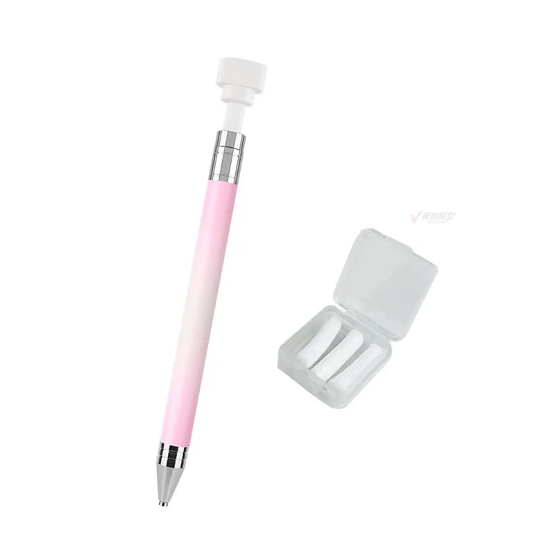 Pink sticky clay pen for tiny parts with silver accents and white eraser