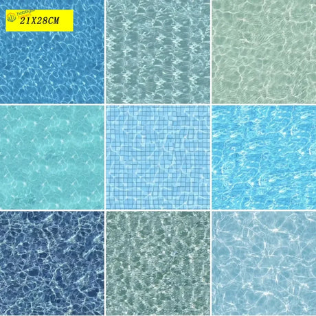 9 water surface pattern stickers in blue-green ripples and tiles