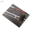 Black rectangular realistic runway base tray with white copper road markings