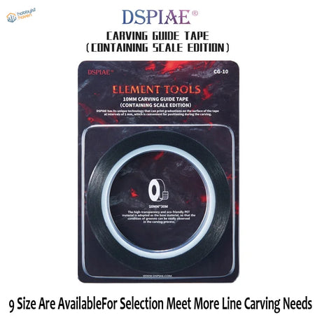 2-10mm DSPIAE carving guide tape in black with white markings, red splatter, blister pack