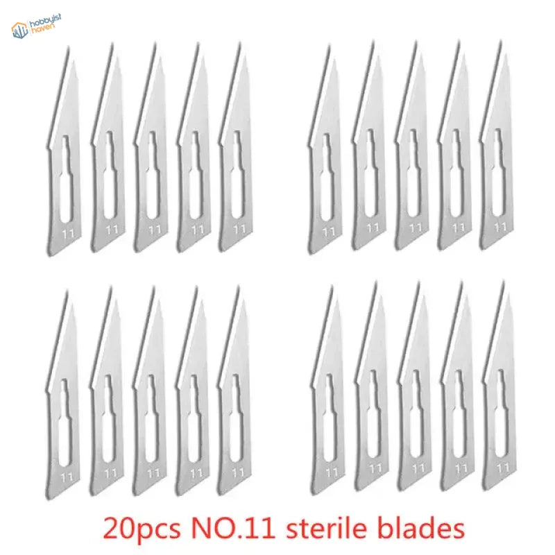 20 sterile carbon steel scalpel blades no.11 with handles