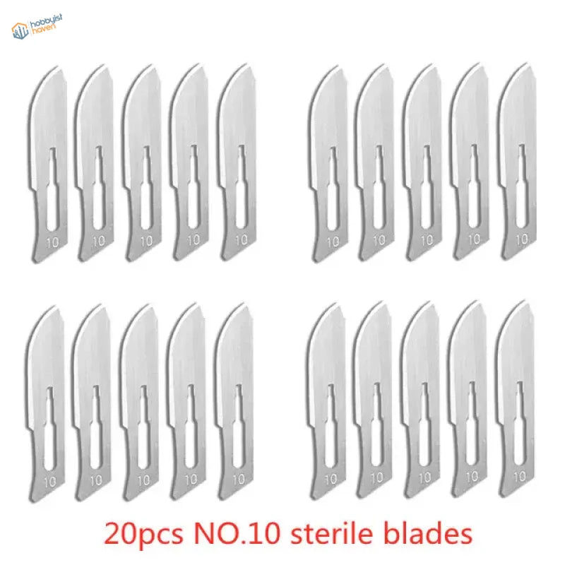 20 carbon steel scalpel blades #10, sterile stainless steel, precise notched design