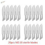 20 carbon steel scalpel blades #10, sterile stainless steel, precise notched design