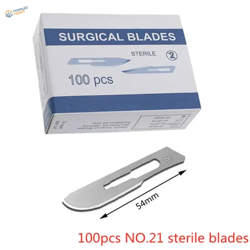 Carbon steel scalpel blade model 21, 54mm silver finish for medical use