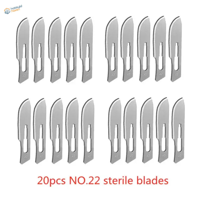 20 carbon steel scalpel blades #22 sterile sharp edges