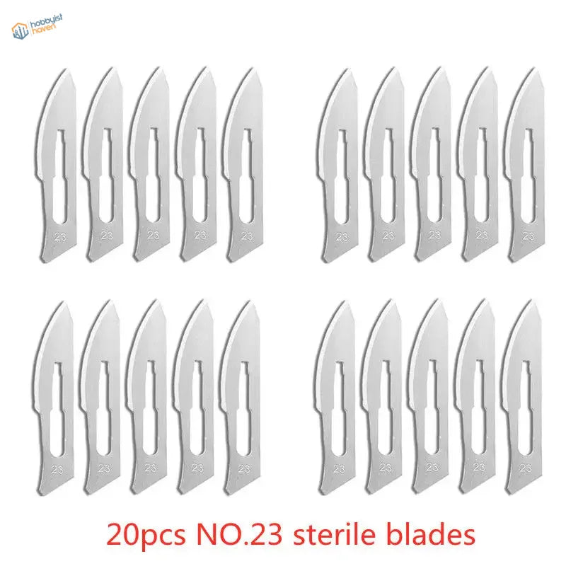 20 carbon steel scalpel blades model 23 in 4 rows of 5