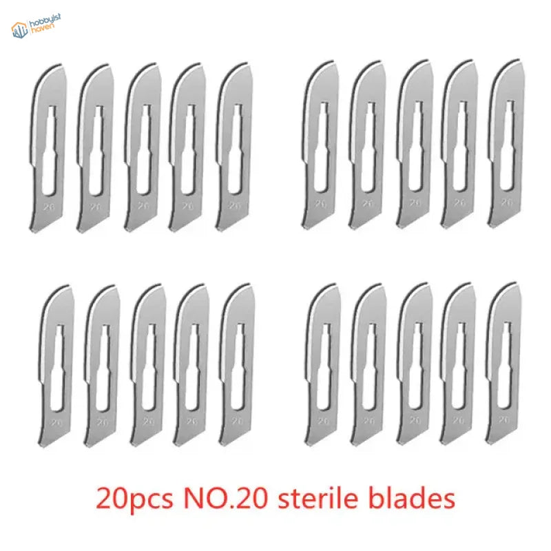20 sterile carbon steel scalpel blades model 20, polished finish