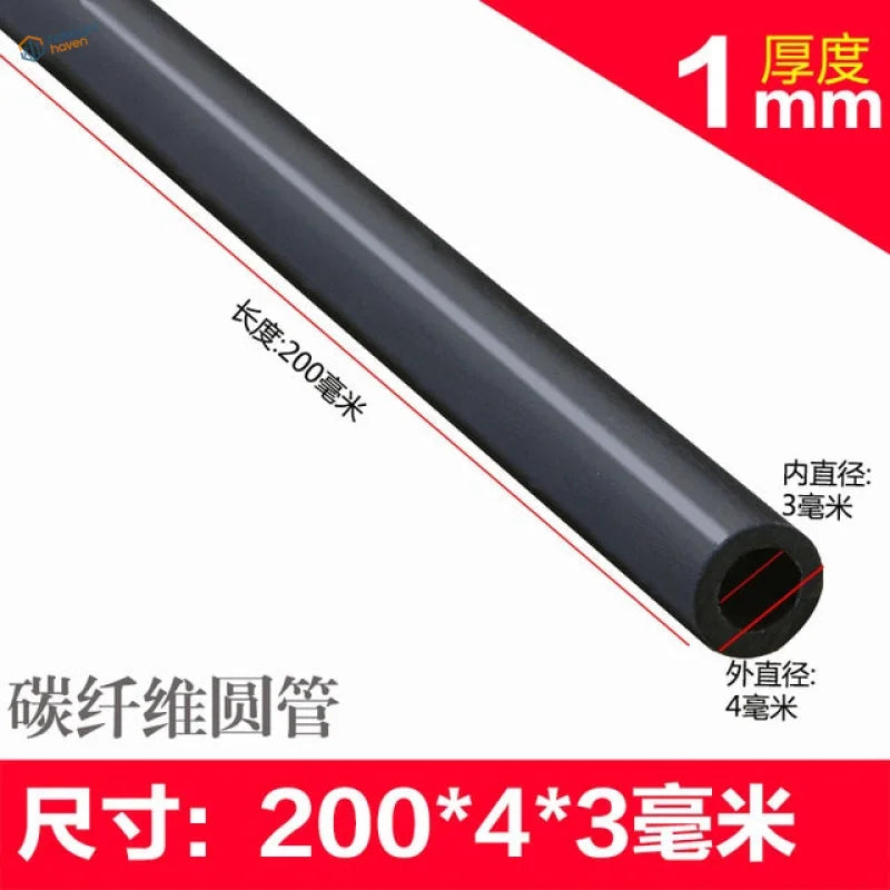 20pcs black 4mm carbon fiber tubes 200mm long 1mm thick matte finish