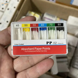 200pcs 0.02 taper absorbent paper points in clear case, labeled pp.02 200points