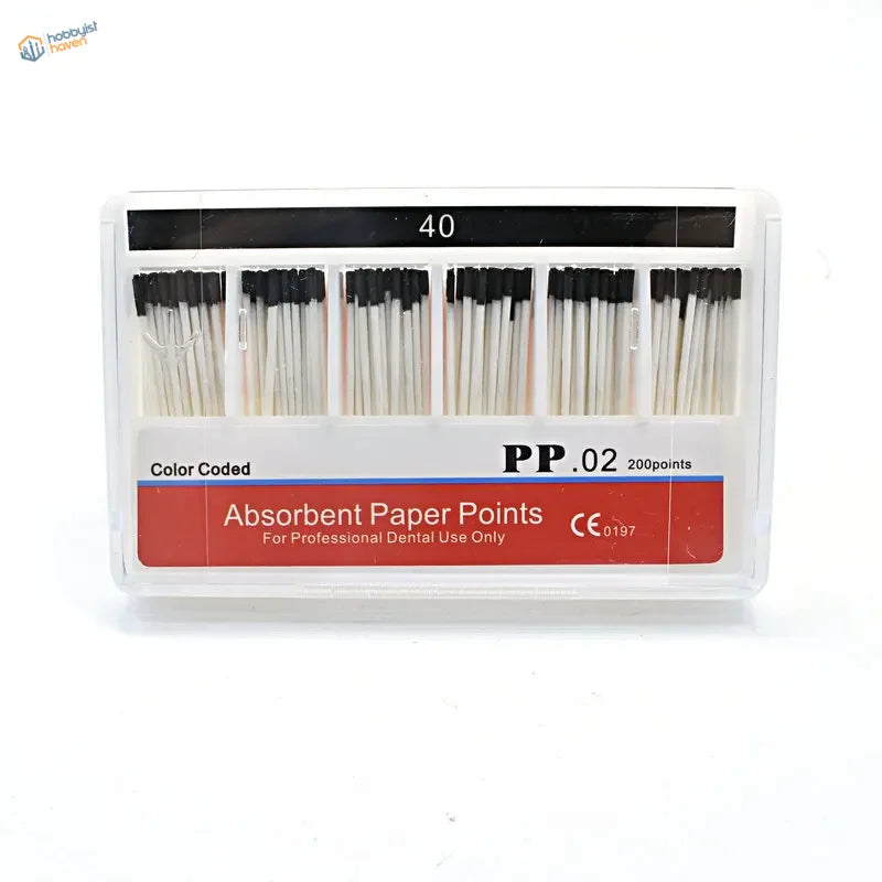 200pcs 0.02 taper absorbent paper points in clear container
