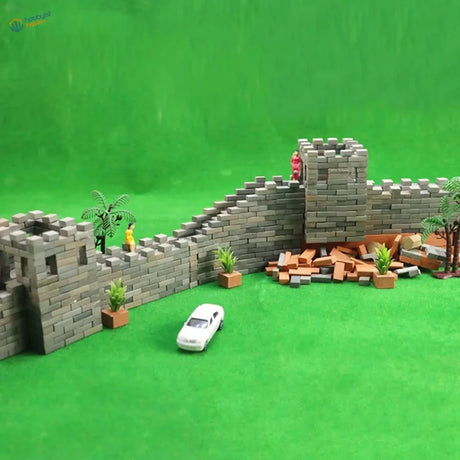 Gray brick miniature bricks castle wall with figures and plants for 200pcs 1/35 scale modeling tools diorama scenery