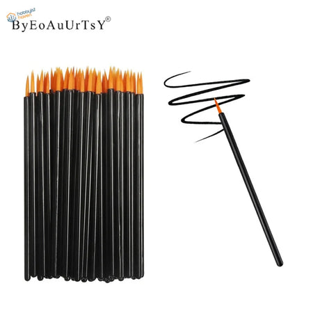 200pcs disposable round brushes with black handles and orange bristle tips by Byeoauurtsy