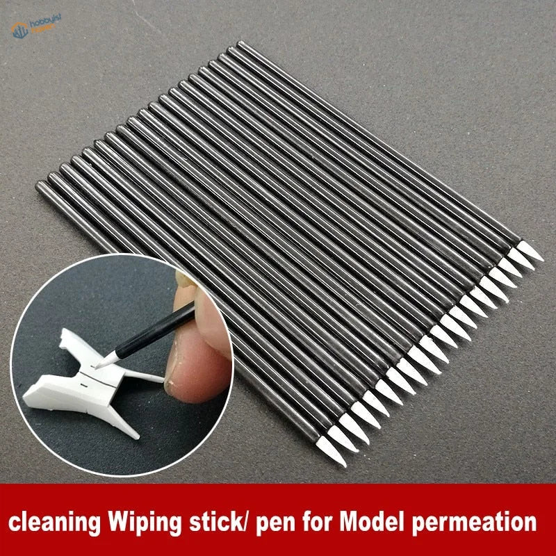 200pcs disposable round brushes with black metal pens and white tips for model cleaning