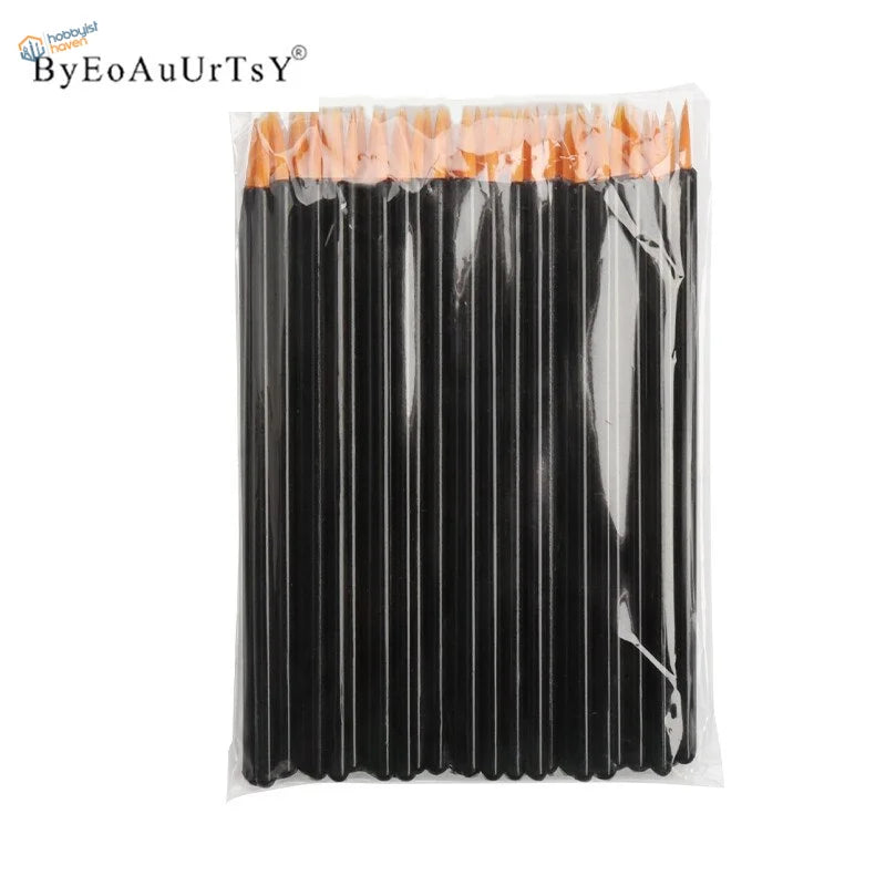200pcs disposable round brushes: black wands with orange tips in clear bag