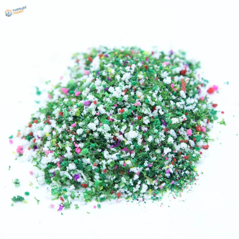 Vibrant 20g miniature flowery tree powder confetti in colorful grass and flowers