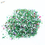 Vibrant 20g miniature flowery tree powder confetti in colorful grass and flowers