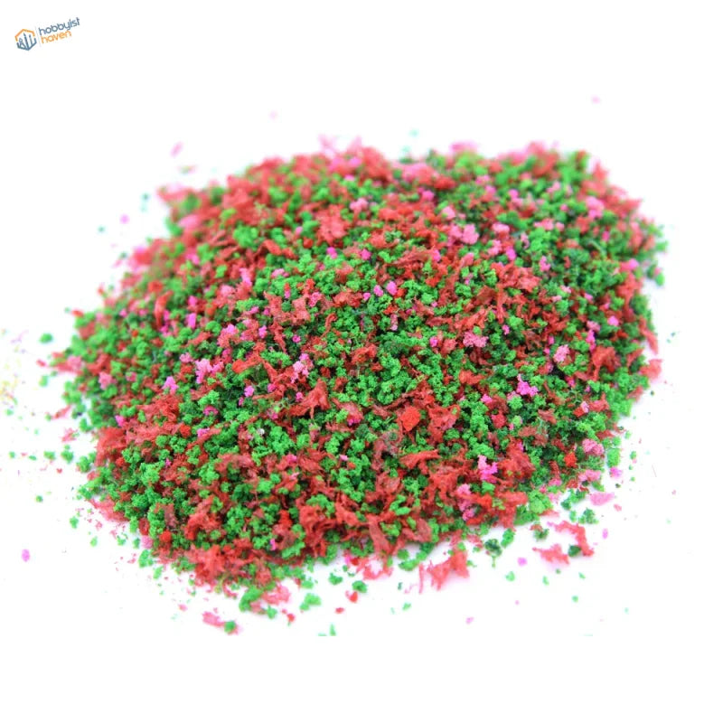 Pile of festive red, green, pink 20g flowery tree powder flocking material