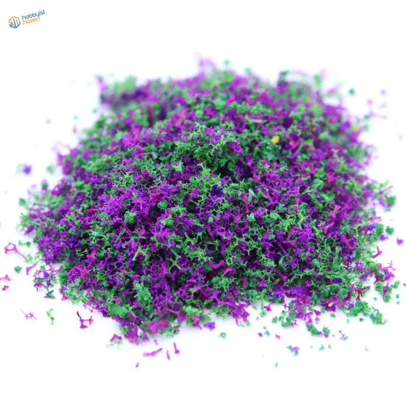 Vibrant purple green flowery tree powder moss pile, 20g miniature textured leaves