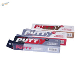 Three 20g quick-drying putty boxes in white, gray, black with red lettering