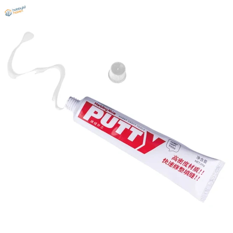 20g quick-drying putty tube with white body, red lettering and silver cap