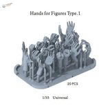 20pcs 1/35 3D-printed hands, gray plastic for scale modeling, 1/35 scale