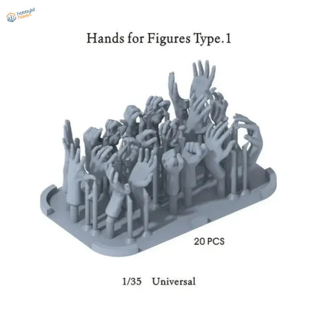 20pcs 1/35 3D-printed hands, gray plastic for scale modeling, 1/35 scale