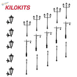 Black vintage-style street lamps and wall-mounted lanterns from kilokits 20pcs 1/72 set ideal for scale modeling tools and precision hobby tools